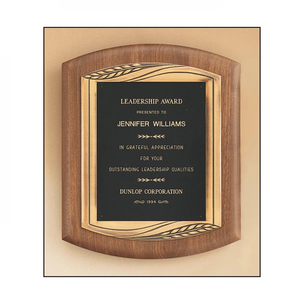 Walnut Plaque With Brass Cast Plate