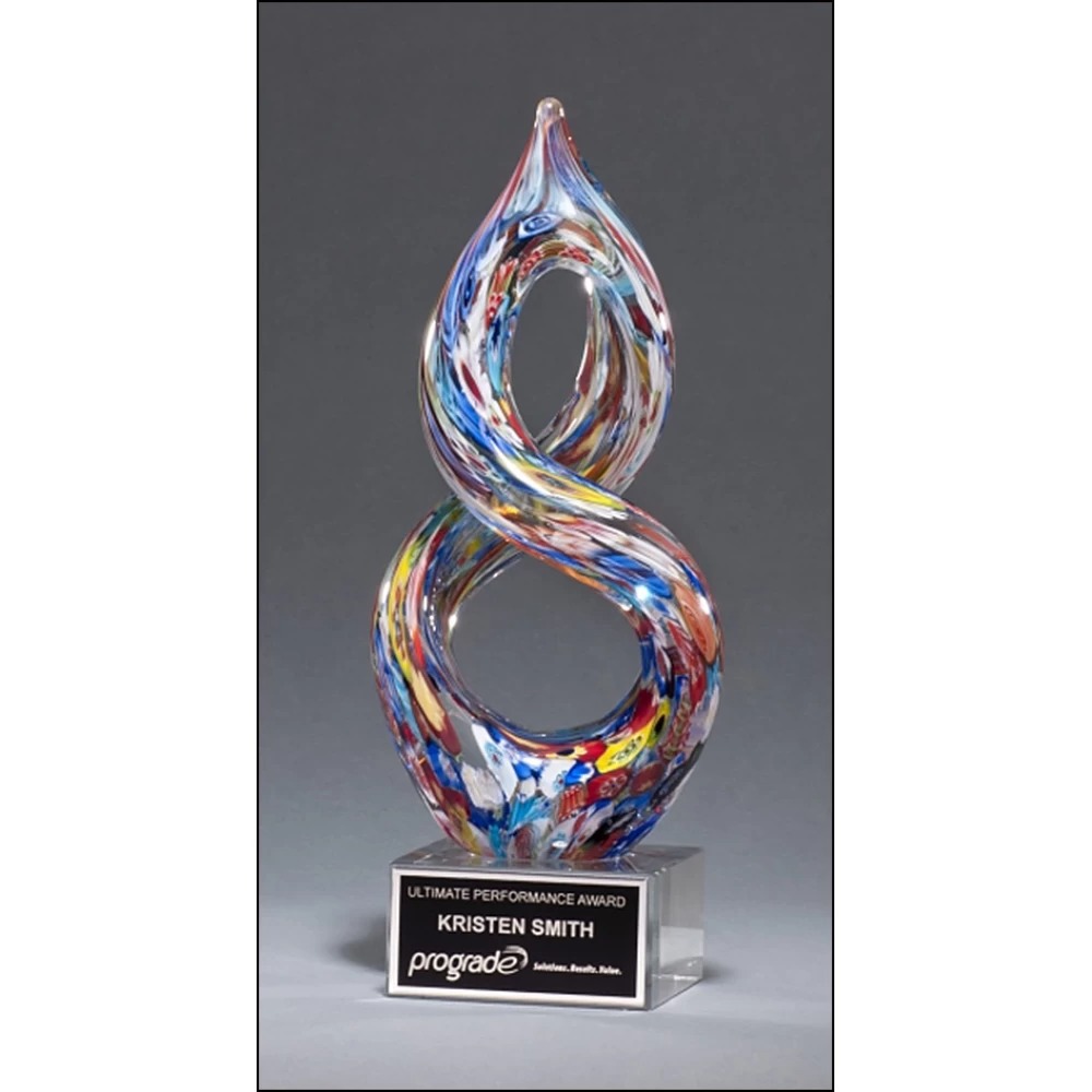 Helix-Shaped Multi-color Art Glass Award