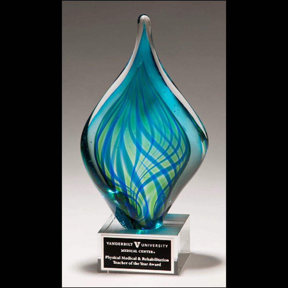 Blue and Green Twist Art Glass Award